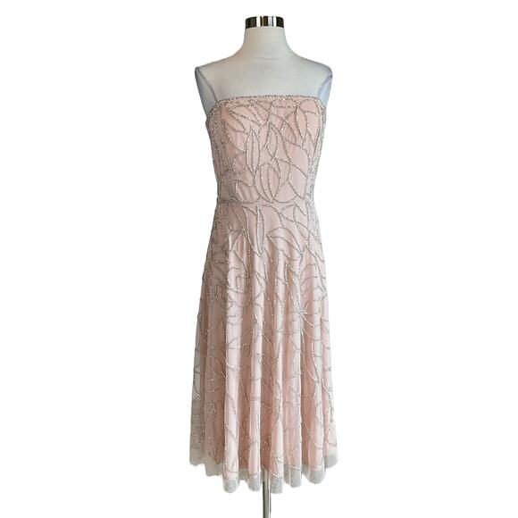 Aidan Mattox Women's Cocktail Dress Size 12 Pink Beaded Strapless Fit and Flare - Picture 1 of 11